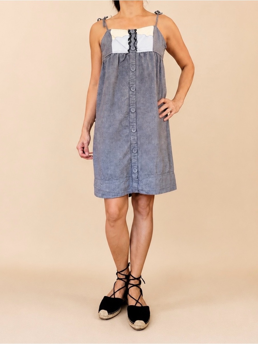 Element Eden Chambray Babydoll Button Front Dress Size S Y2K